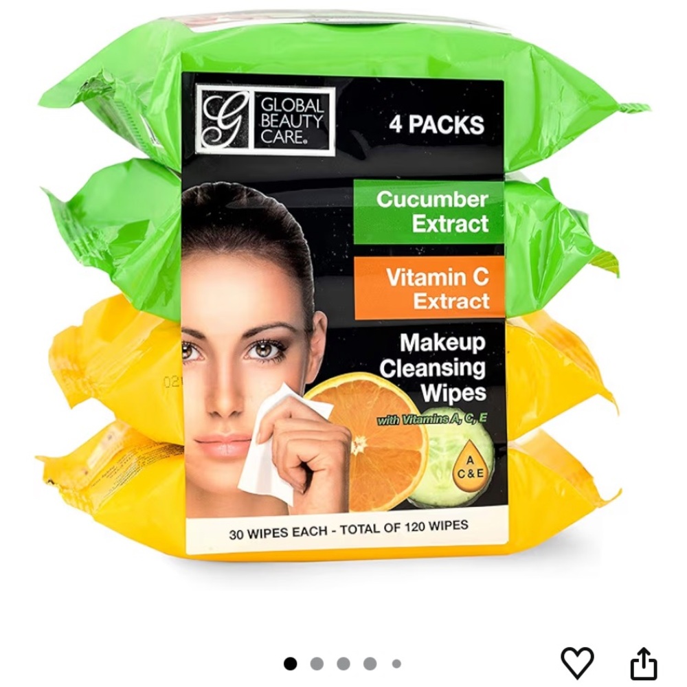 NWOT Sealed Global Beauty Care Makeup Cleansing Wipes - Green and Yellow